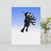Black Flying Robot Blue Sky Background (Standing Front)
