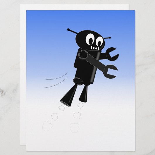 Black Flying Robot Blue Sky Background (Front/Back)