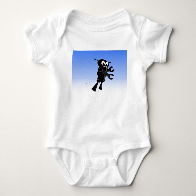 Black Flying Robot Blue Sky Background Baby Bodysuit (Front)