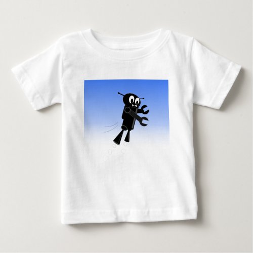 Black Flying Robot Blue Sky Background Baby T_Shirt