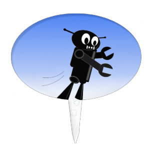 Black Flying Robot Blue Sky Background Cake Topper