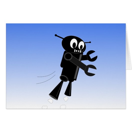 Black Flying Robot Blue Sky Background Cards (Front Horizontal)