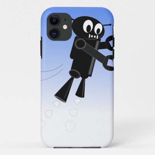 Black Flying Robot Blue Sky Background iPhone 11 Case