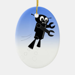 Black Flying Robot Blue Sky Background Ceramic Ornament