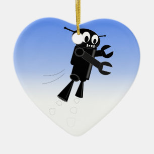 Black Flying Robot Blue Sky Background Ceramic Ornament