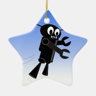 Black Flying Robot Blue Sky Background Ceramic Ornament