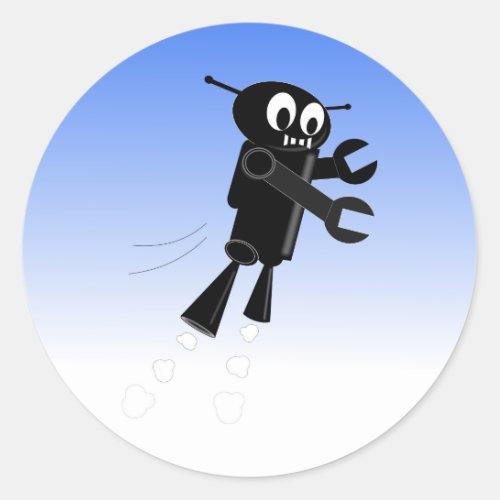 Black Flying Robot Blue Sky Background Classic Round Sticker