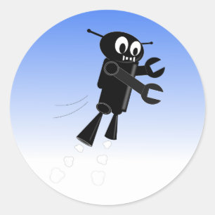 Black Flying Robot Blue Sky Background Classic Round Sticker