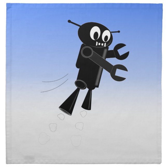 Black Flying Robot Blue Sky Background Cloth Napkin (Front)