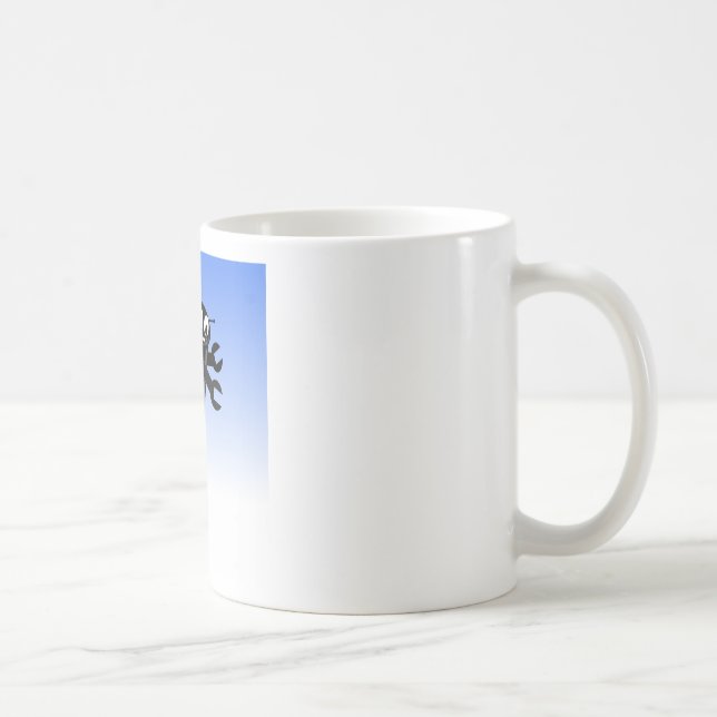 Black Flying Robot Blue Sky Background Coffee Mug (Right)