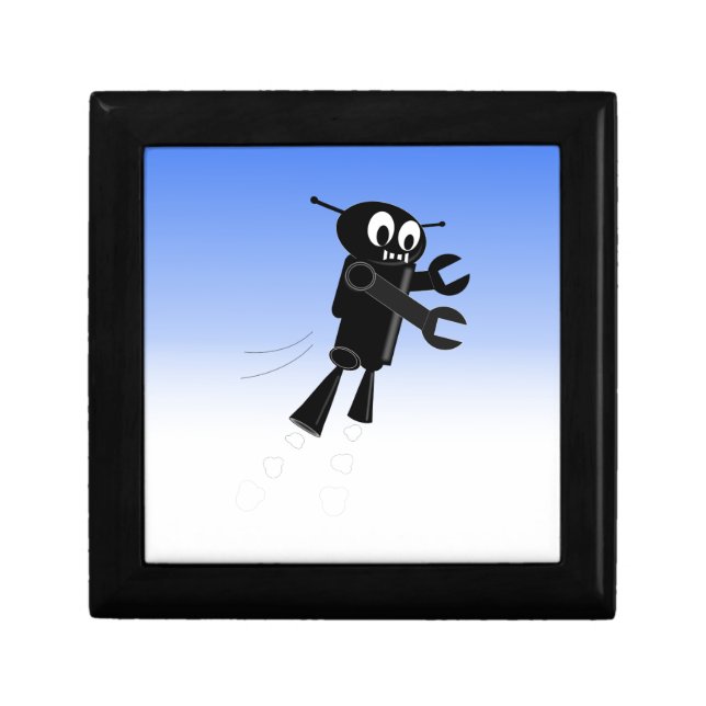 Black Flying Robot Blue Sky Background Jewelry Box (Front)