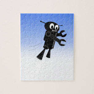 Black Flying Robot Blue Sky Background Jigsaw Puzzle