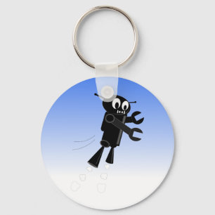 Black Flying Robot Blue Sky Background Keychain