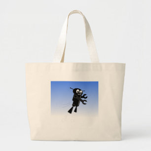 Black Flying Robot Blue Sky Background Large Tote Bag