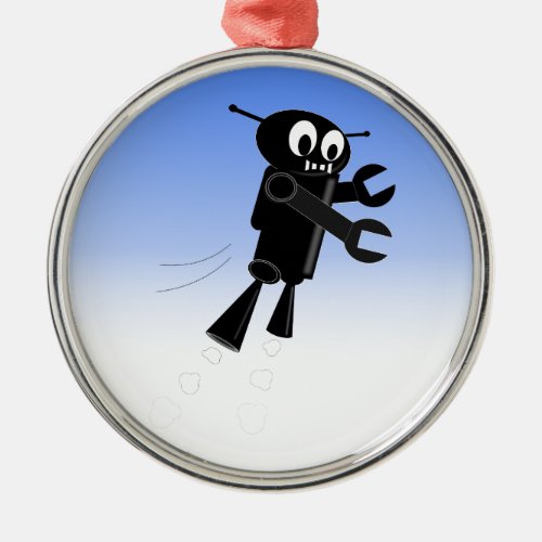 Black Flying Robot Blue Sky Background Metal Ornament