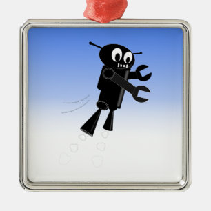 Black Flying Robot Blue Sky Background Metal Ornament