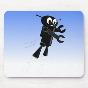 Black Flying Robot Blue Sky Background Mouse Pad