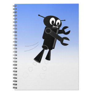 Black Flying Robot Blue Sky Background Notebook