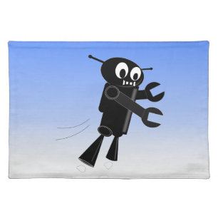 Black Flying Robot Blue Sky Background Placemat