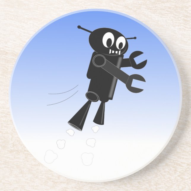 Black Flying Robot Blue Sky Background Sandstone Coaster (Front)