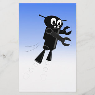 Black Flying Robot Blue Sky Background Stationery