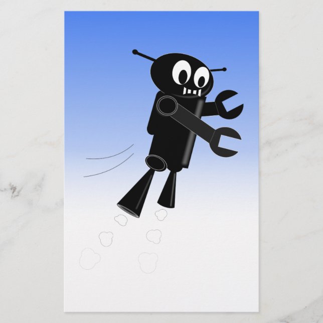 Black Flying Robot Blue Sky Background Stationery (Front)