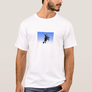 Black Flying Robot Blue Sky Background T-Shirt