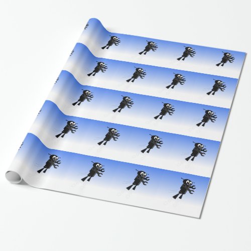 Black Flying Robot Blue Sky Background Wrapping Paper