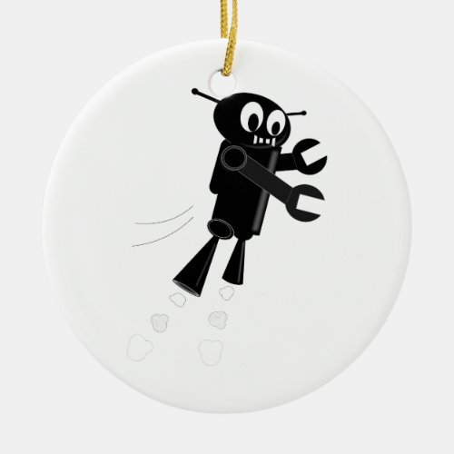 Black Flying Robot Ceramic Ornament