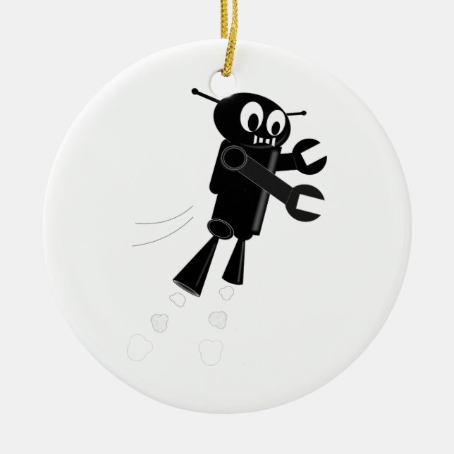 Black Flying Robot Ceramic Ornament (Front)