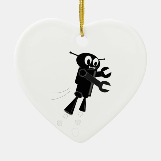 Black Flying Robot Ceramic Ornament (Front)
