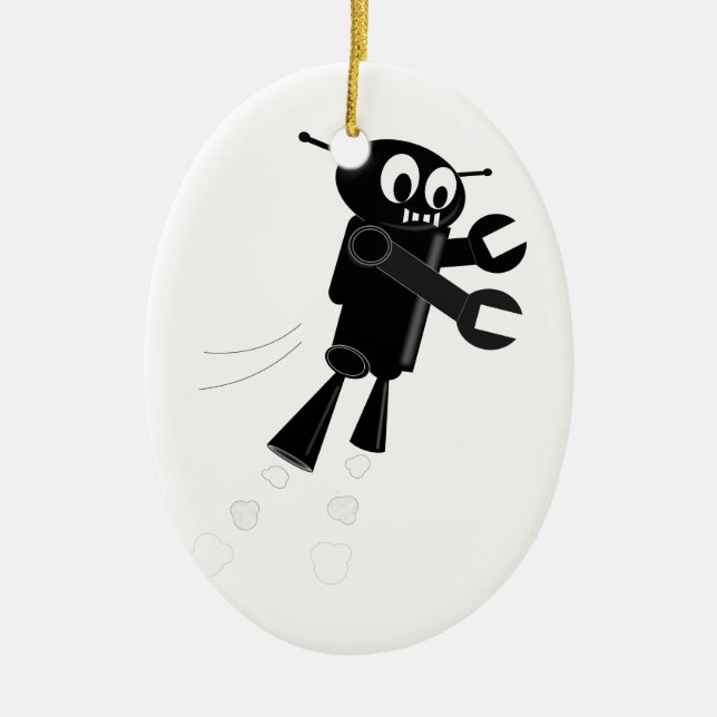 Black Flying Robot Ceramic Ornament (Front)