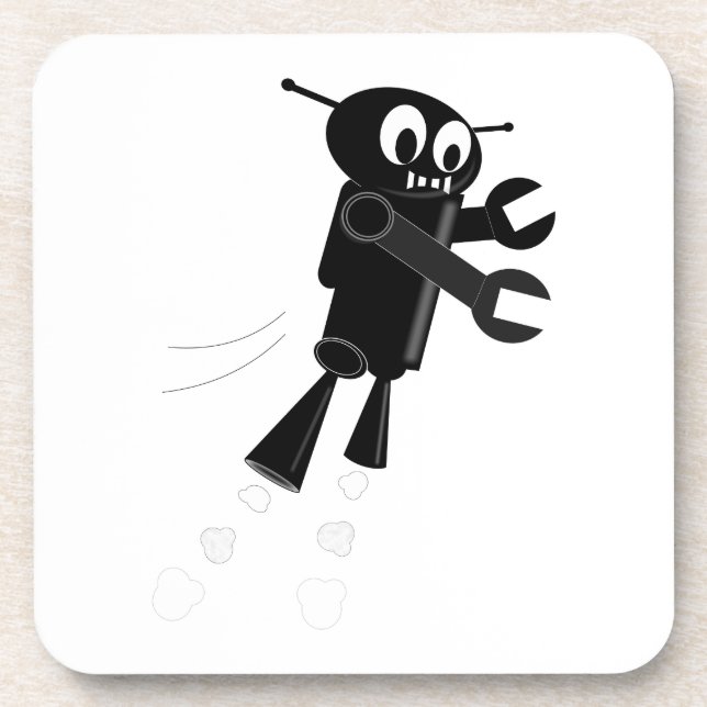 Black Flying Robot Drink Coaster (Front)