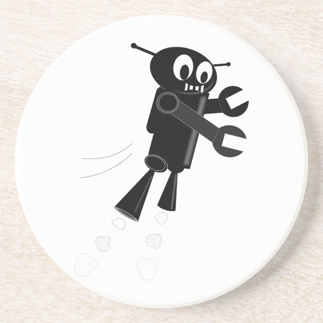 Black Flying Robot Drink Coaster (Front)