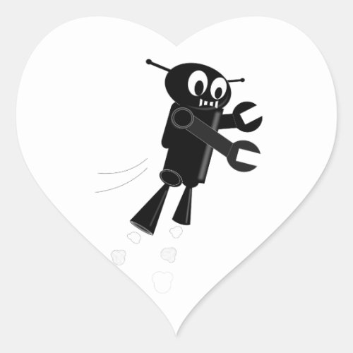 Black Flying Robot Heart Sticker
