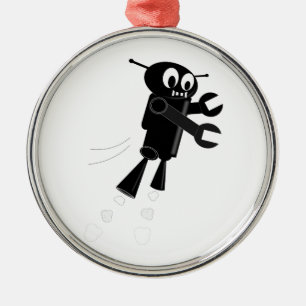 Black Flying Robot Metal Ornament