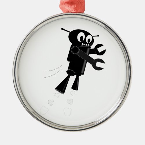 Black Flying Robot Metal Ornament