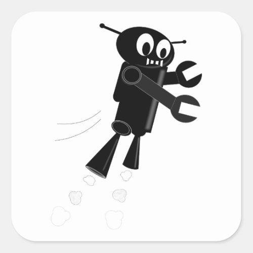 Black Flying Robot Square Sticker