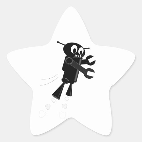 Black Flying Robot Star Sticker