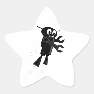 Black Flying Robot Star Sticker
