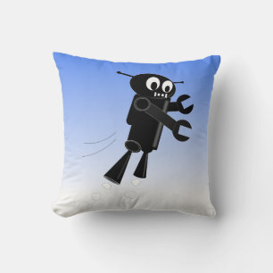 Black Flying Robot Throw Pillow