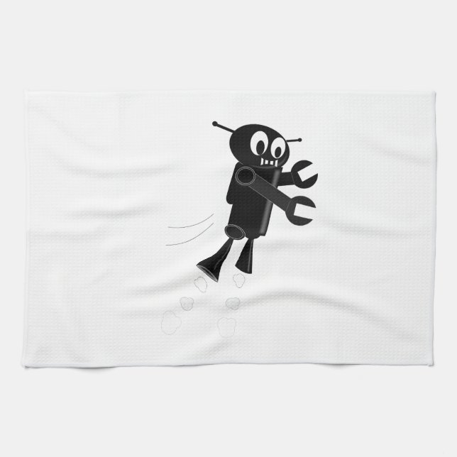 Black Flying Robot Towel (Horizontal)