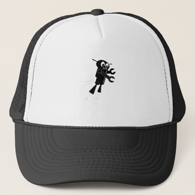 Black Flying Robot Trucker Hat (Front)