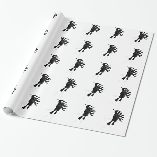 Black Flying Robot Wrapping Paper