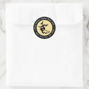 Black Flying Witch Spooky Halloween Return Address Classic Round Sticker