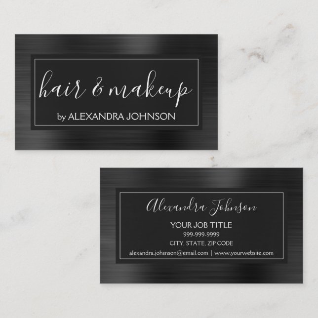 Black Foil Modern Elegant Brushed Metal Business Card (Front/Back)