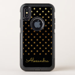 Black Foil Stars Pattern and Custom Name OtterBox Commuter iPhone X Case