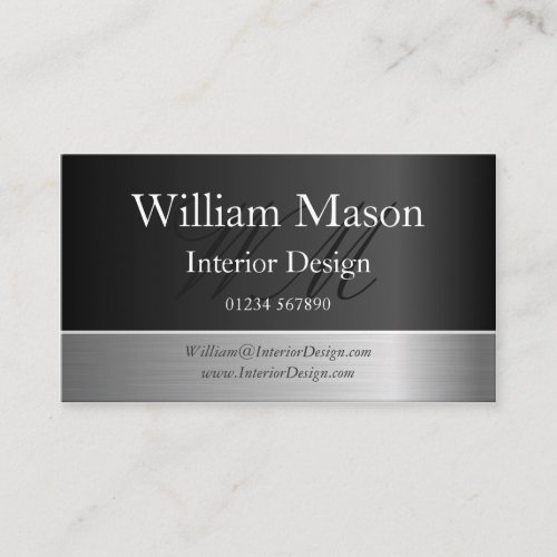 Black Foil &amp; Brushed Steel Monogram Business Card