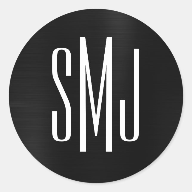 Black Foil Three Letter Monogram Classic Round Sticker (Front)