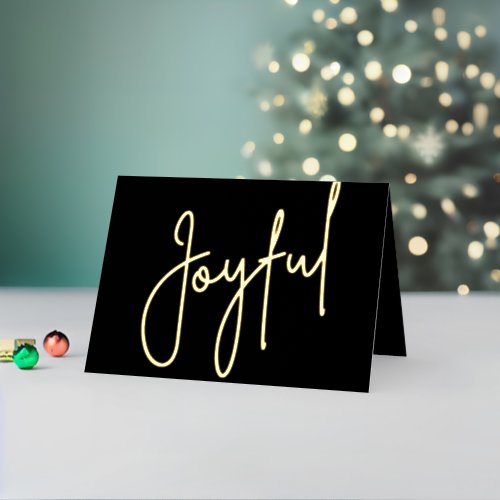 Black Folded Joyful Gold Foil Holiday Card